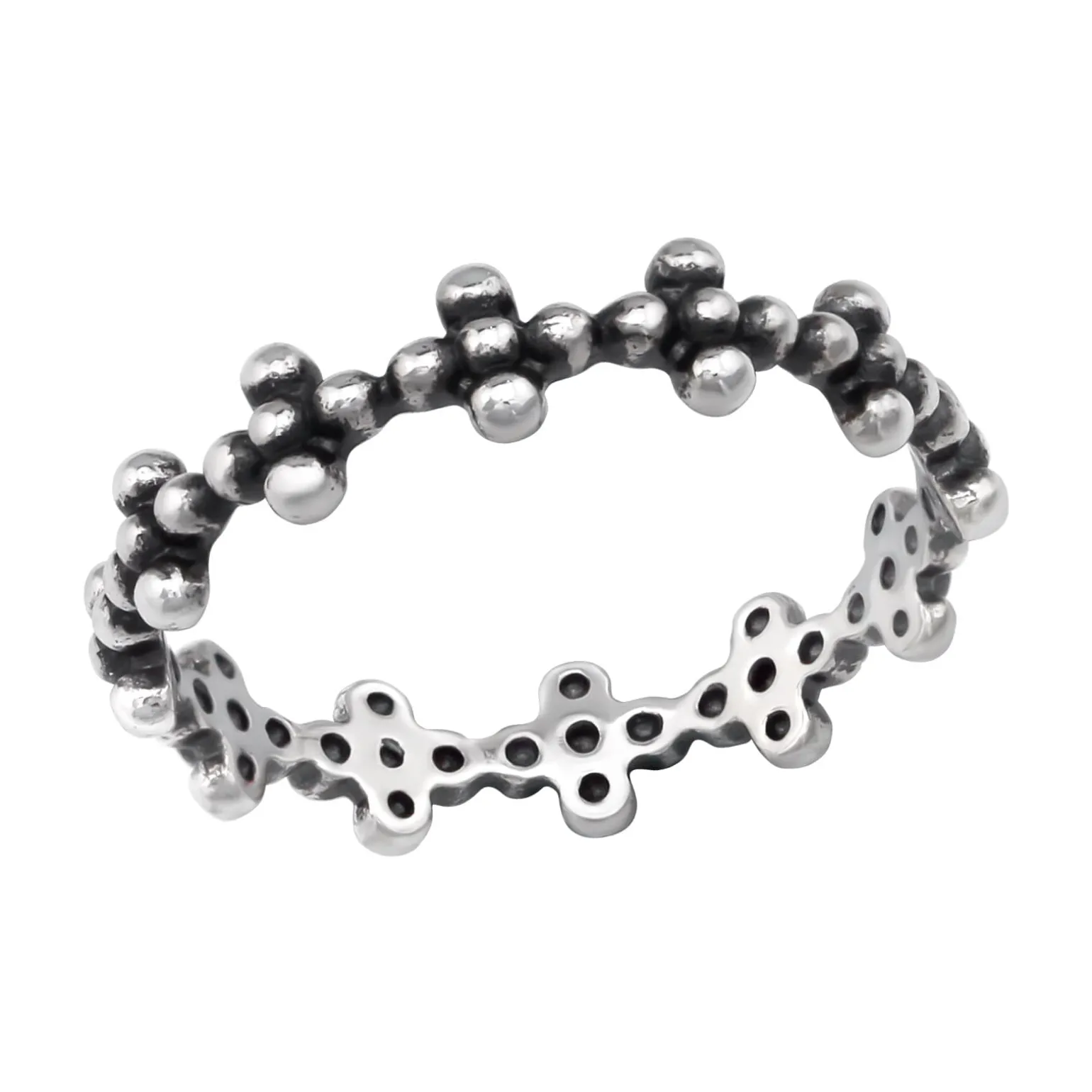 Zilveren basic ring, bloem