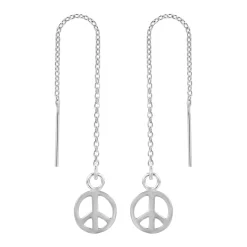 Zilveren chain oorbellen, peace teken