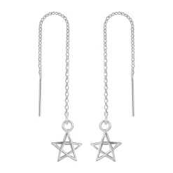 Zilveren chain oorbellen, pentagram