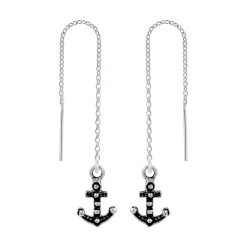 Zilveren chain oorbellen, anker
