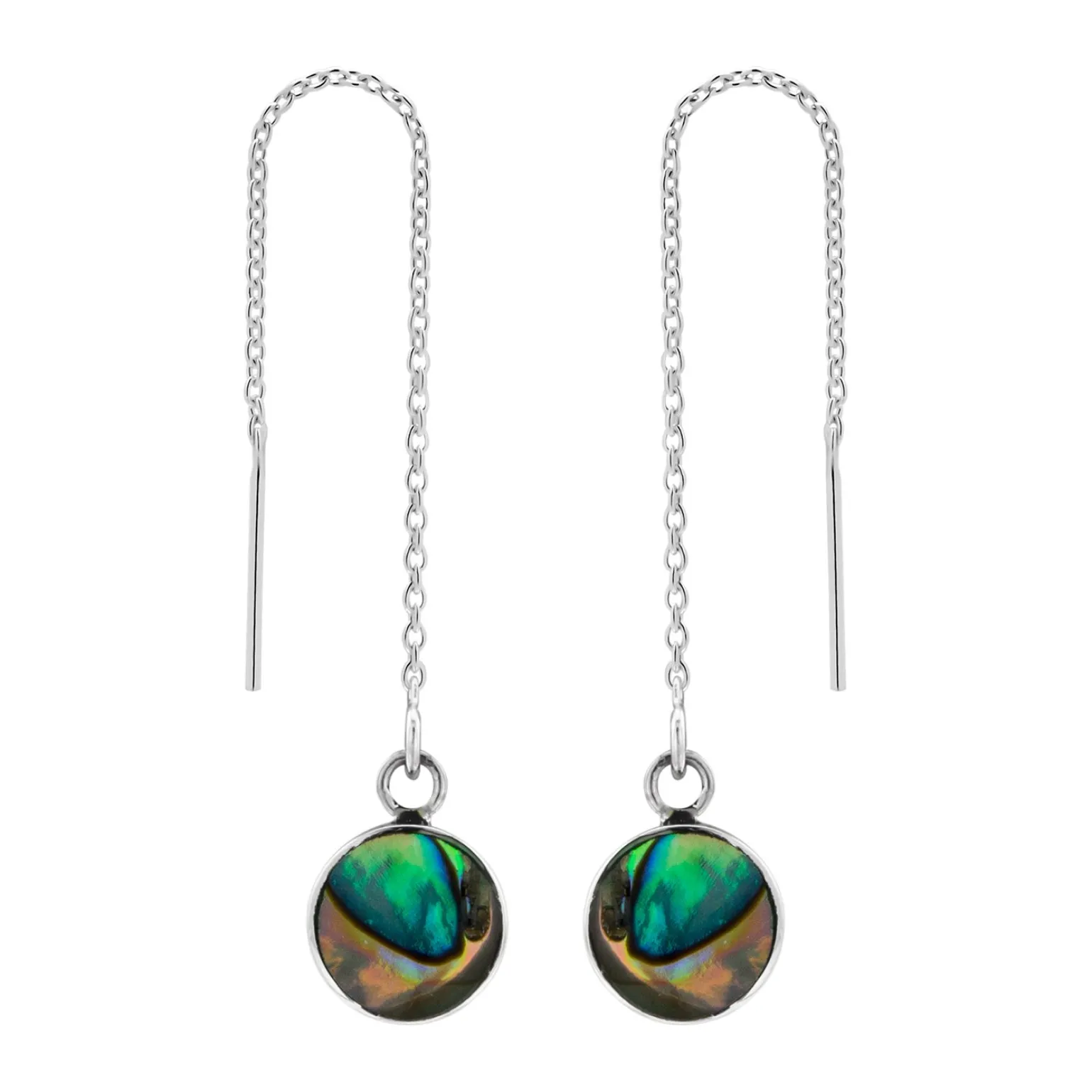 Zilveren chain oorbellen, ronde Abalone steen