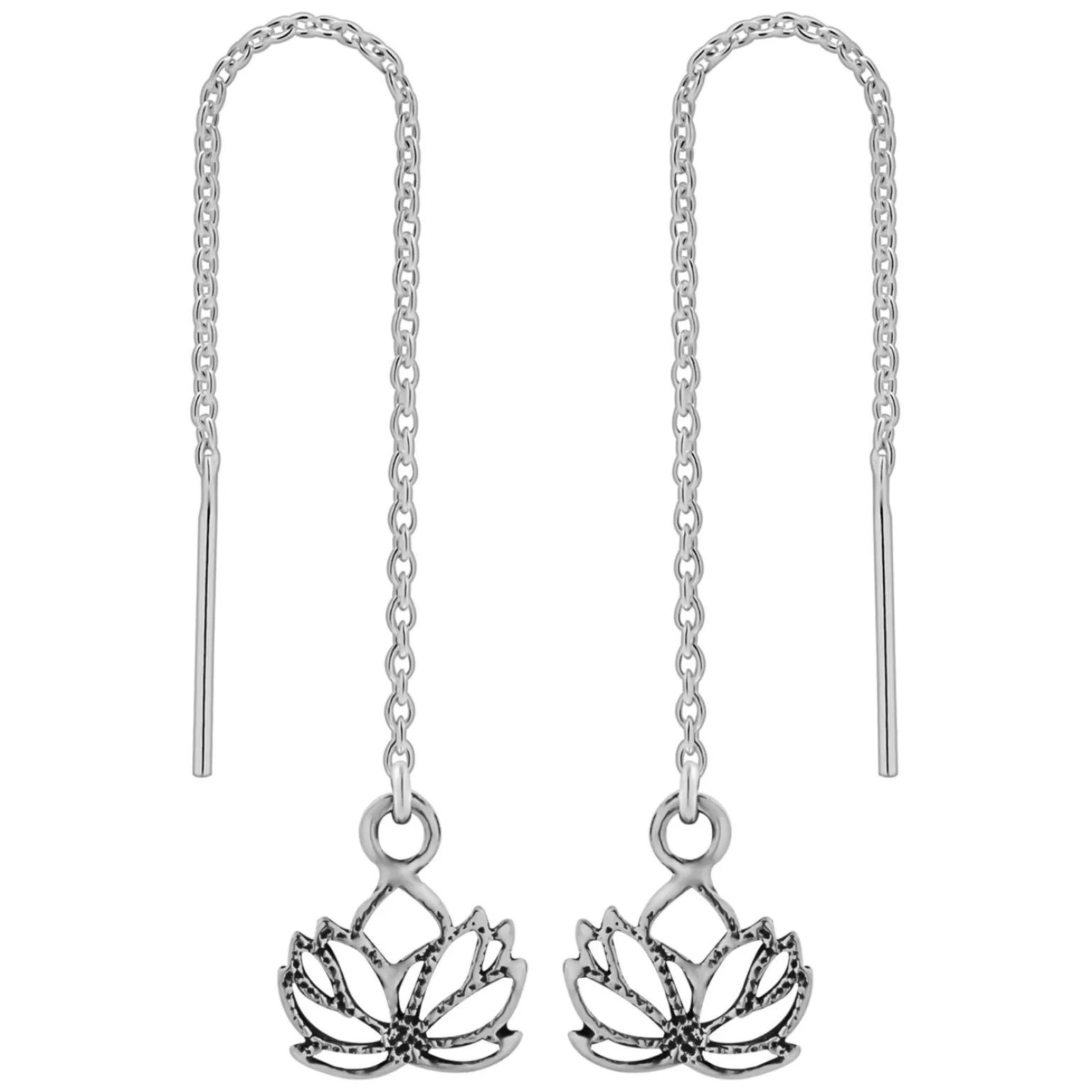 Zilveren chain oorbellen met lotusbloem