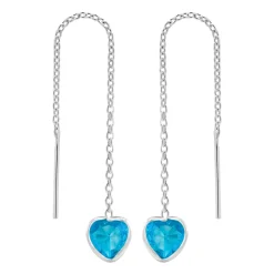 Zilveren chain oorbellen, blauw hart