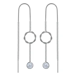 Zilveren chain oorbellen, bewerkte cirkel en kristal