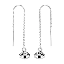 Zilveren chain oorbellen, oog met wimper