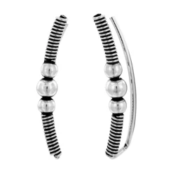 Zilveren ear climber, gedraaide banden en bolletjes