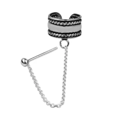 Zilveren ear cuff, bewerkt met vlechten met chain