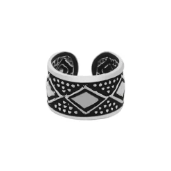 Zilveren ear cuff, bewerkte en geoxideerde brede band