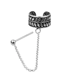 Zilveren ear cuff, blad design met chain