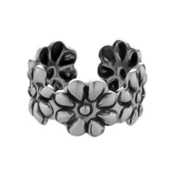 Zilveren ear cuff, bloemetjes