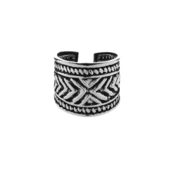 Zilveren ear cuff, breed, bewerkt