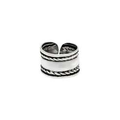 Zilveren ear cuff, breed, bewerkt
