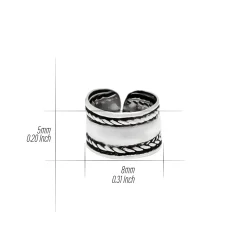 Zilveren ear cuff, breed, bewerkt