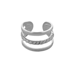Zilveren ear cuff, drie open banden