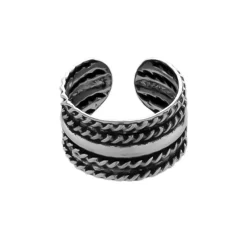 Zilveren ear cuff, gedraaide banden en gladde band