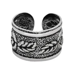 Zilveren ear cuff, geoxideerd zilveren band met roos