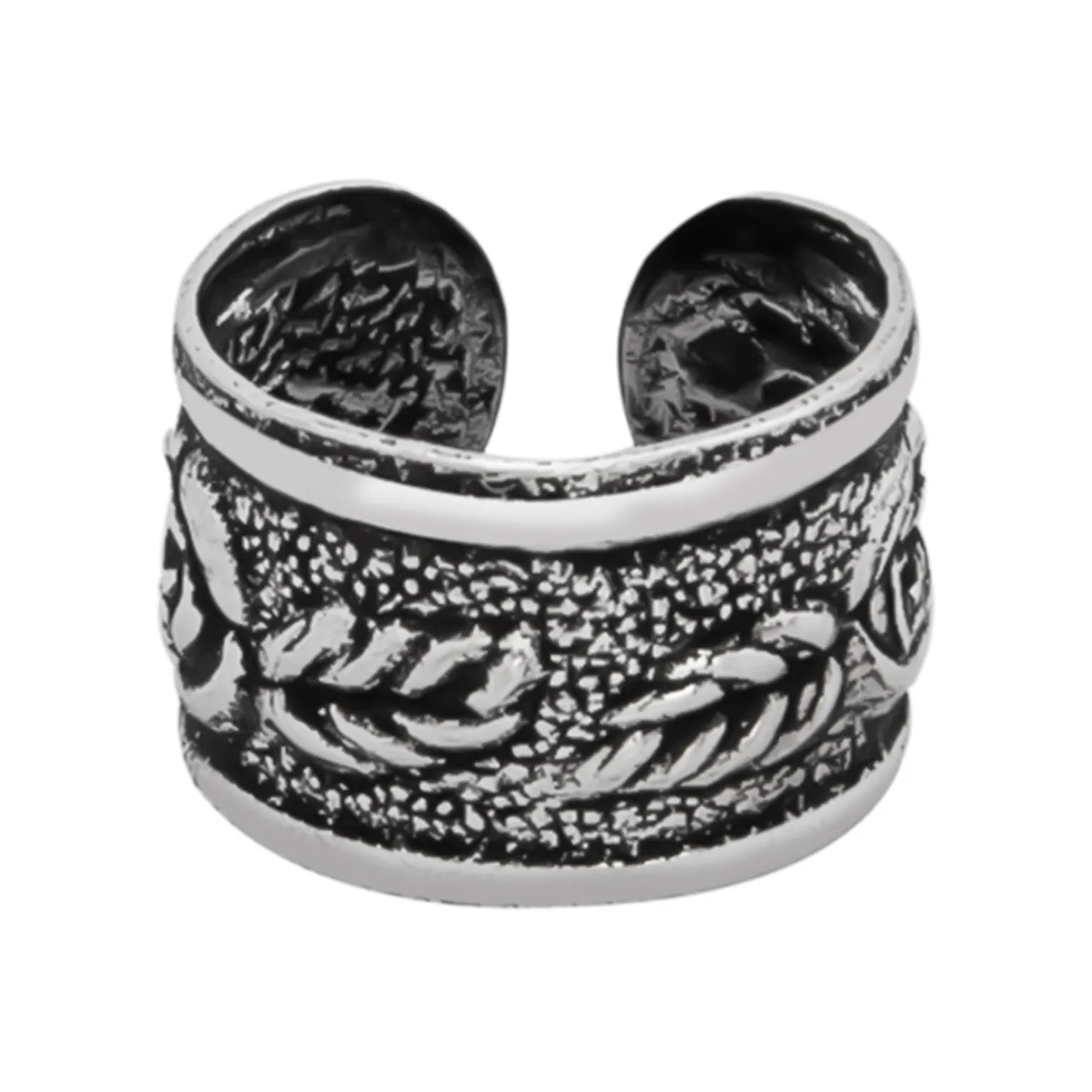 Zilveren ear cuff, geoxideerd zilveren band met roos