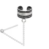 Zilveren ear cuff, gladde band met geoxideerde, gedraaide randen en chain