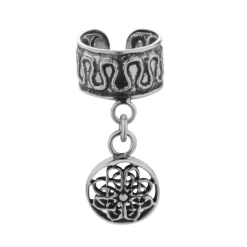 Zilveren ear cuff met hanger, Keltische knoop