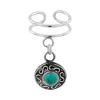 Zilveren ear cuff met hanger, cirkel met turquoise steen