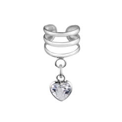 Zilveren ear cuff met hanger, hartje in verschillende kleuren