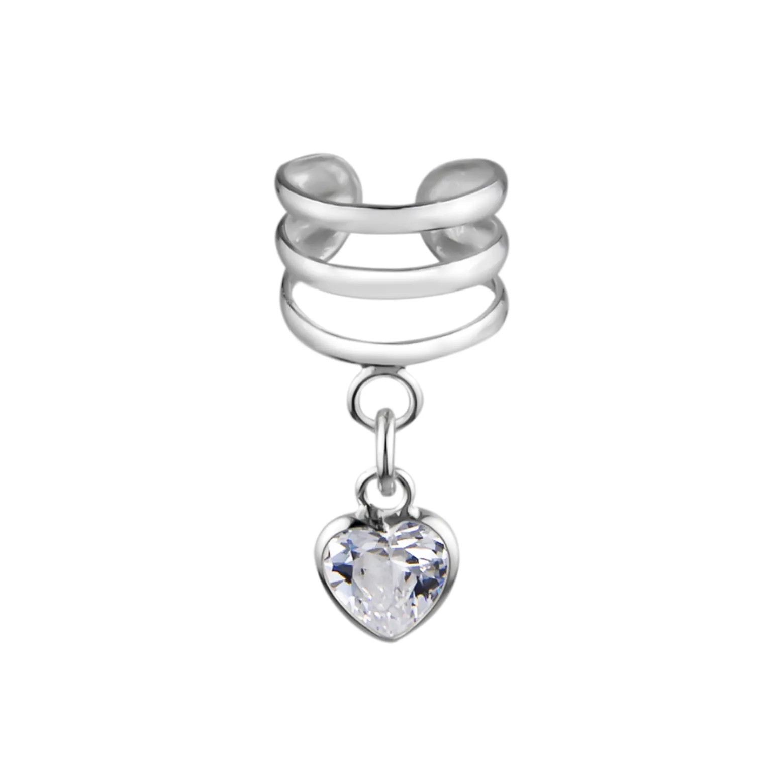 Zilveren ear cuff met hanger, hartje in verschillende kleuren