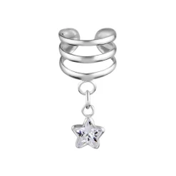 Zilveren ear cuff met hanger, ster in verschillende kleuren