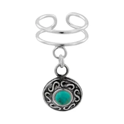 Zilveren ear cuff met hanger, cirkel met turquoise steen