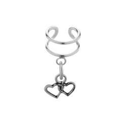 Zilveren ear cuff met hanger, hartjes