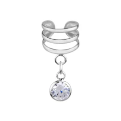 Zilveren ear cuff met hanger, rondje in verschillende kleuren