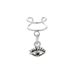 Zilveren ear cuff met hanger, oog