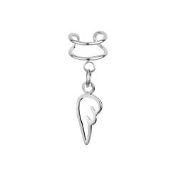 Zilveren ear cuff met hanger, vleugelomtrek