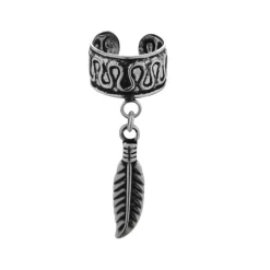 Zilveren ear cuff, veertje