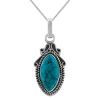 Zilveren ketting, druppelvormige turquoise steen en sierlijke details