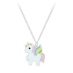 Zilveren ketting, glitter gevleugelde eenhoorn hanger