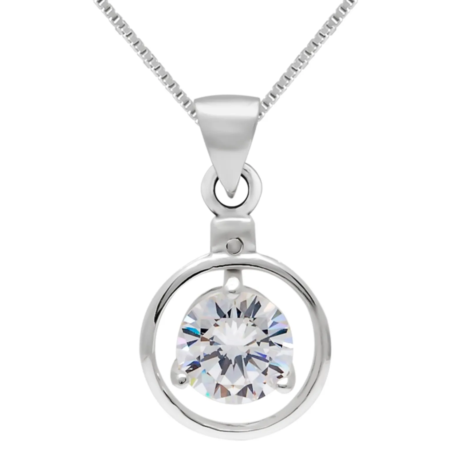Zilveren ketting, hanger met cirkel en kristal in het midden
