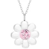 Zilveren ketting, madeliefje met roze hart met glitter