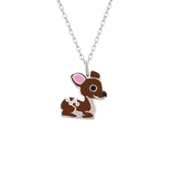 Zilveren ketting met bruin hertje