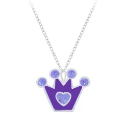 Zilveren ketting met hanger, paars kroontje