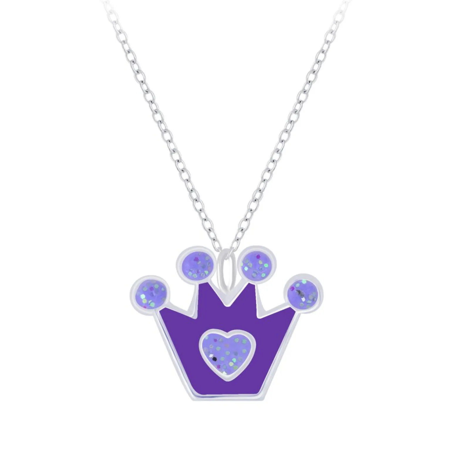 Zilveren ketting met hanger, paars kroontje