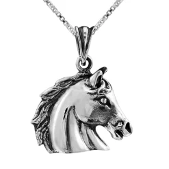 Zilveren ketting met hanger, paardenhoofd