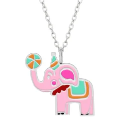 Zilveren ketting met hanger, roze circusolifant