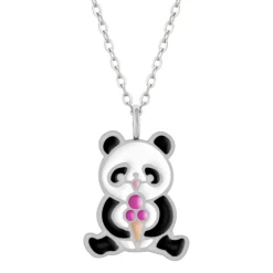 Zilveren ketting met hanger, panda met ijsje