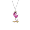 Zilveren ketting met hanger, flamingo op skateboard