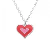 Zilveren ketting met hanger, dubbel hart met roze en donkerroze