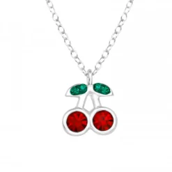 Zilveren ketting met hanger, kers