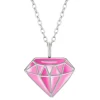 Zilveren ketting met hanger, roze diamantvorm