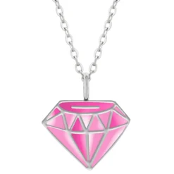 Zilveren ketting met hanger, roze diamantvorm