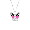 Zilveren ketting met hanger, hondenkop met roze hartjeszonnebril