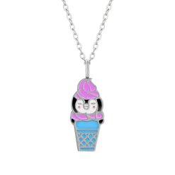 Zilveren ketting met hanger, pinguïn in blauw ijsbakje